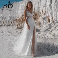 sodigne beach wedding dress 2021 v neck side split full lace boho bride dress vintage wedding gown custom made