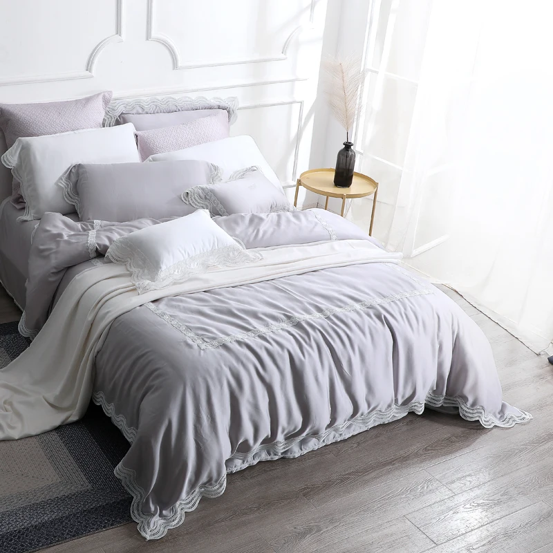 Постельное белье серого цвета Tencel Lyocell 4 шт. органическое натуральное 100% Тенсел