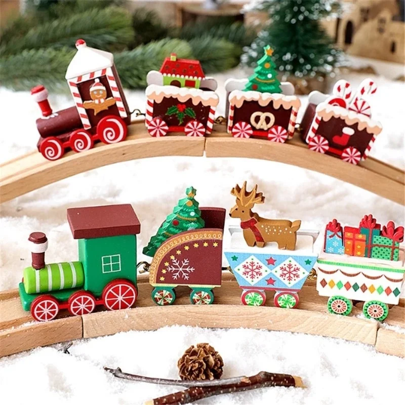 

Christmas Wooden Train Xmas Decorations Christmas Ornaments Santa Claus Gift Kids Children Presents New Year Home Decoration