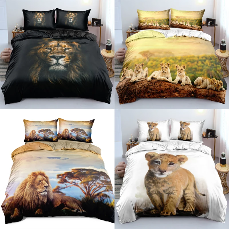 

Animal Lion Duvet Cover Set 3D Printing Bedding Set Double bed set Single double size bed sheet 200x200 with pillow cover 2Pcs