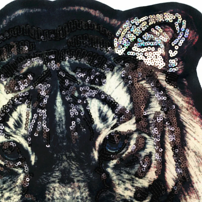 Новинка черные блестки голова тигра одежда с животными вышитые нашивки для