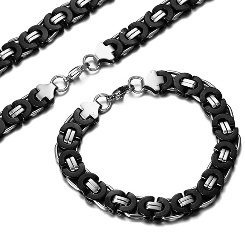 Мужская цепочка из нержавеющей стали черного и серебряного цвета 11 мм