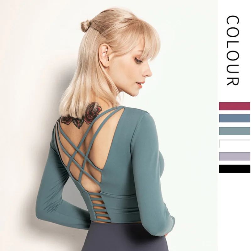 Новинка красивые тонкие топы для фитнеса с завязками на спине женщин облегающее