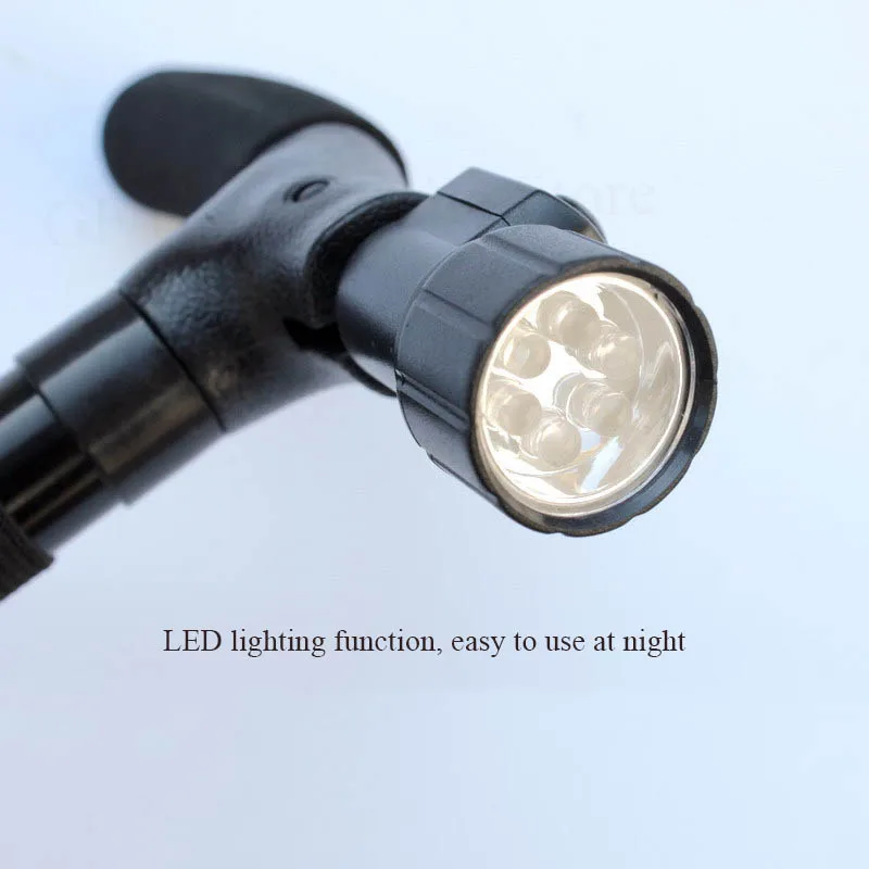 

Old Peoples Cane Medical Crutches Folding LED Safety Walking Stick Magic Cane 4 Head Pivoting Trusty Base Black Lamp Crutches