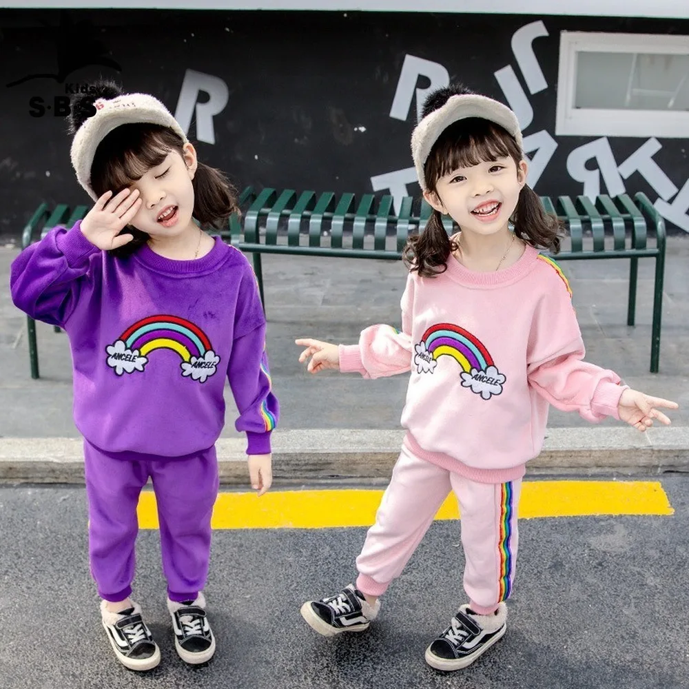 

Girls Suit Plus Velvet Thick Sweater Baby Gold Velvet Long Sleeve Children's Clothes Double Velvet Kids 2 Piece Winter Set