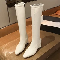 2021 new white women knee high boots pu leather pointed toe ladies long boots short plush women winter boots