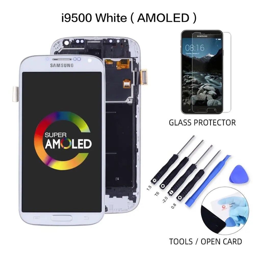 i9500 White AMOLED ЖК-дисплей для SAMSUNG S4, сенсорный ЖК-экран, дигитайзер для SAMSUNG Galaxy S4, ЖК-дисплей GT-i9505 i9500 i9505, синий, белый - Цвет: i9500 White AMOLED