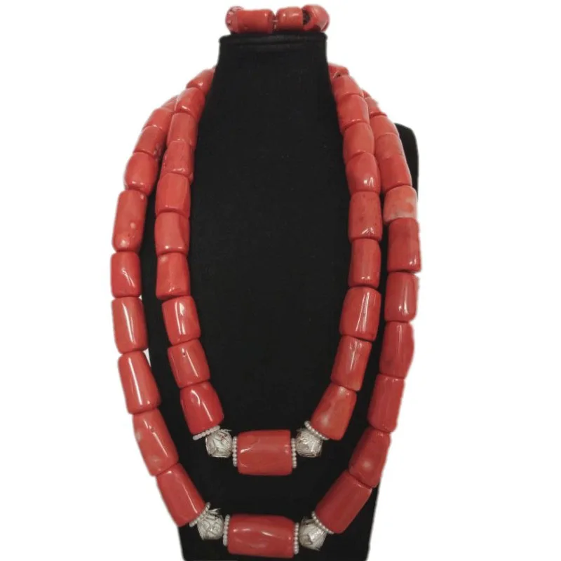 4UJewelry Дубай большое украшение с коралловыми бусинами набор натуральный оранжевый коралл с серебряными разделителями серьги браслет и ожерелье набор для нигерийских женщин набор невесты - Окраска металла: Orange Color