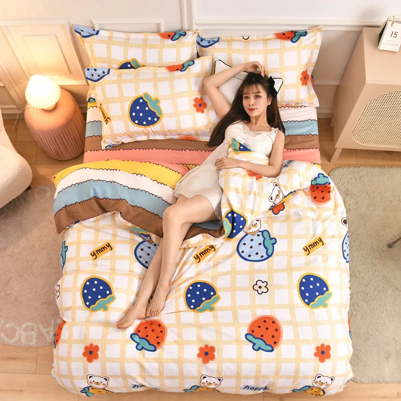 

Комплект постельного белья из 100% хлопка, 4 Наволочки из 2 предметов и 1 простыня, с цветочным принтом