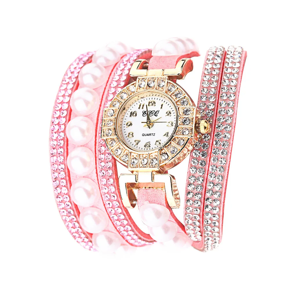 Reloj Mujer часы для женщин CCQ винтажный Сияющий браслет с жемчугом и кристаллами