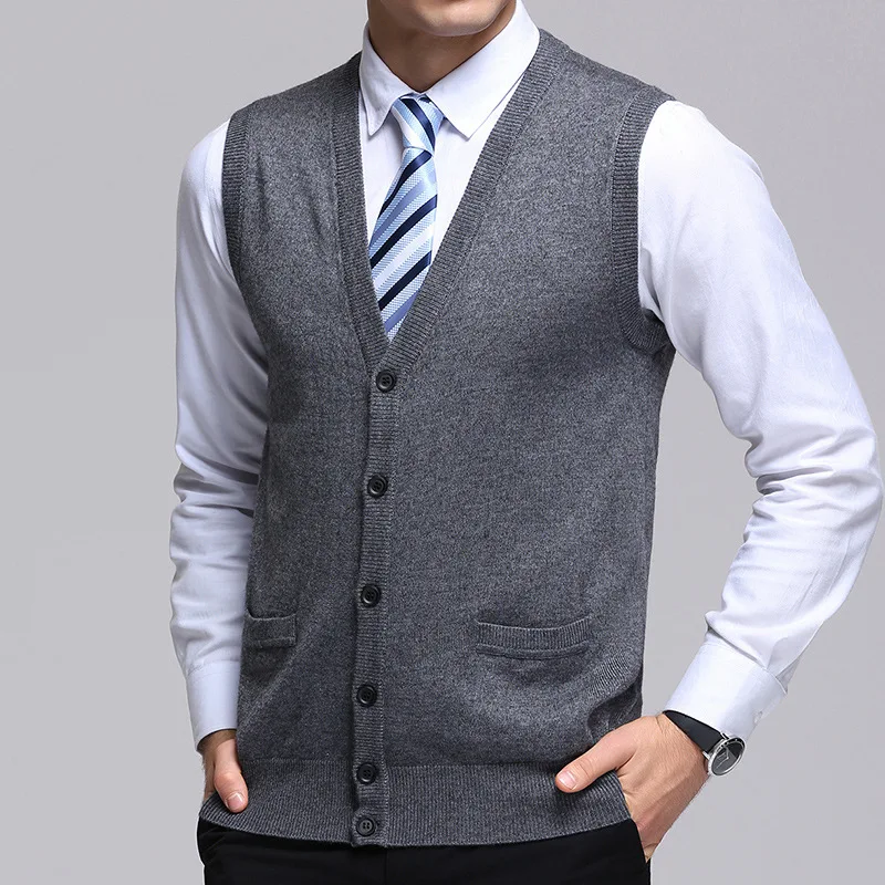Мужской кардиган без рукавов жилет свитер Модный деловой повседневный мужской