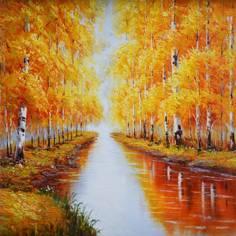

Hand Painted Wall Mural Autumn Forest Oil Painting Decorative Wallpaper For Living Room Wall