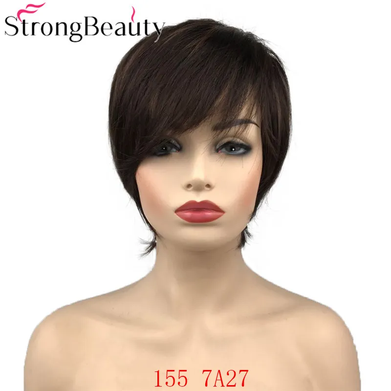 StrongBeauty короткие прямые парики натуральные волосы женские синтетические парики слоистые стриженные волосы парики
