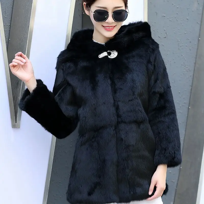 

Новинка, женское модное однотонное облегающее пальто из натурального меха с длинным рукавом, женская верхняя одежда с капюшоном Y21