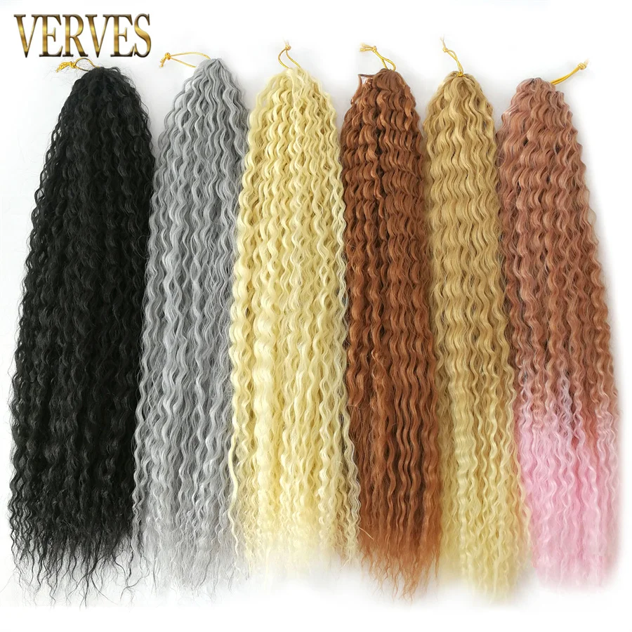 VERVES Synthetic Afro Curls Goddess Box Braids Crochet Hair 20 Inch Pink Fake Hook Hair Extensions Black Brown Passion Twist