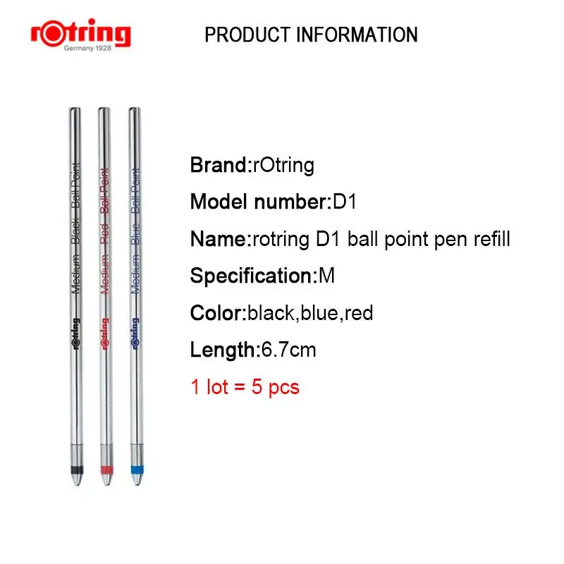 Шариковая ручка Rotring D1 заправка синими/черными/красными чернилами (соответствует