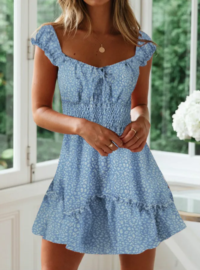 Женское пляжное платье в горошек без рукавов мини трапециевидной формы с