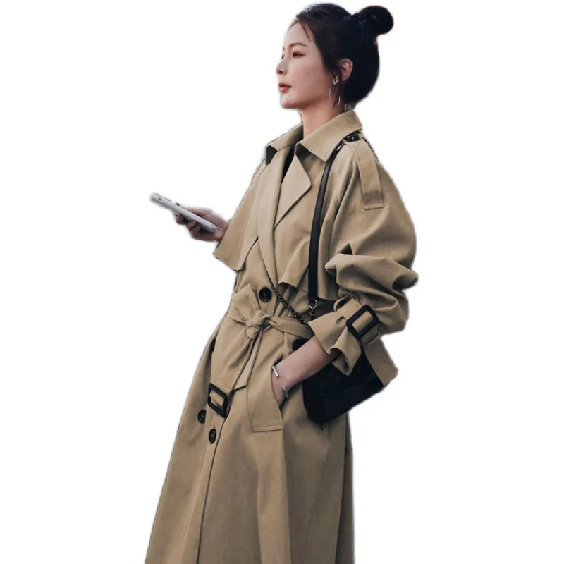 

Ветровка женская осенняя, однотонная, с лацканами, средней длины, в британском стиле, 2021