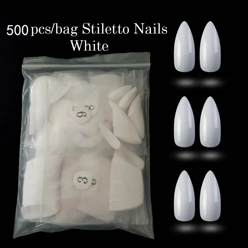 Длинные шпильки 500 шт. накладные ногти для маникюра прозрачный/натуральный/Белый