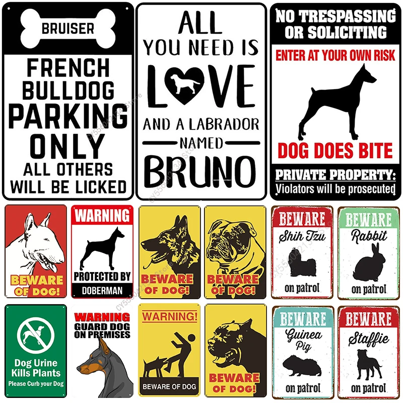 

Beware of Dog Animals Plaque Metal Vintage Tin Sign Wall Decor for Bar Garden Retro Tin Plate Farm Home Decor Iron Painting