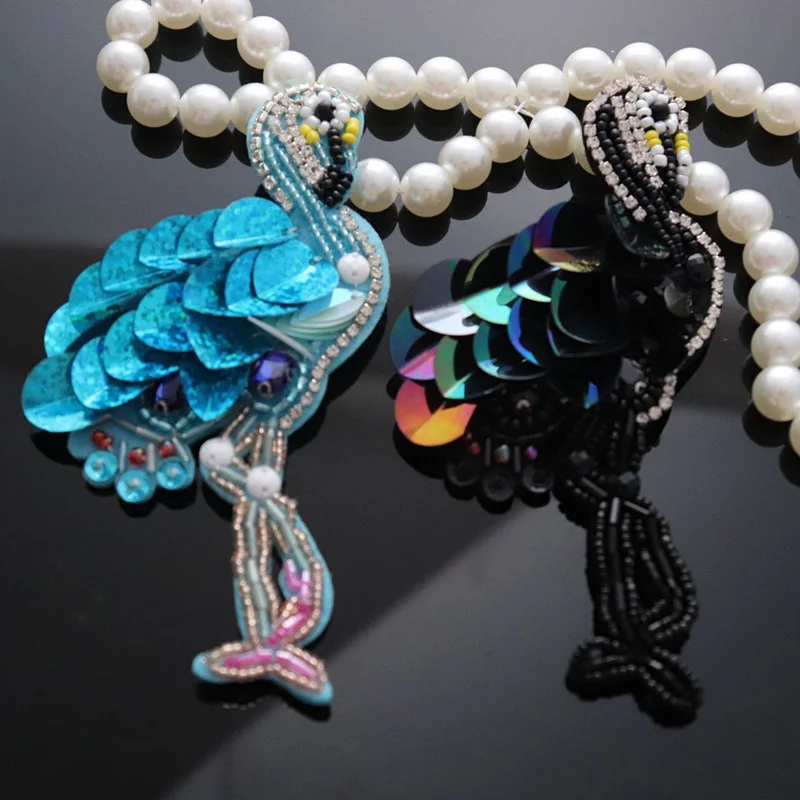 1 шт. хорошего качества Фламинго нашивки со стразами и бисером ручной работы