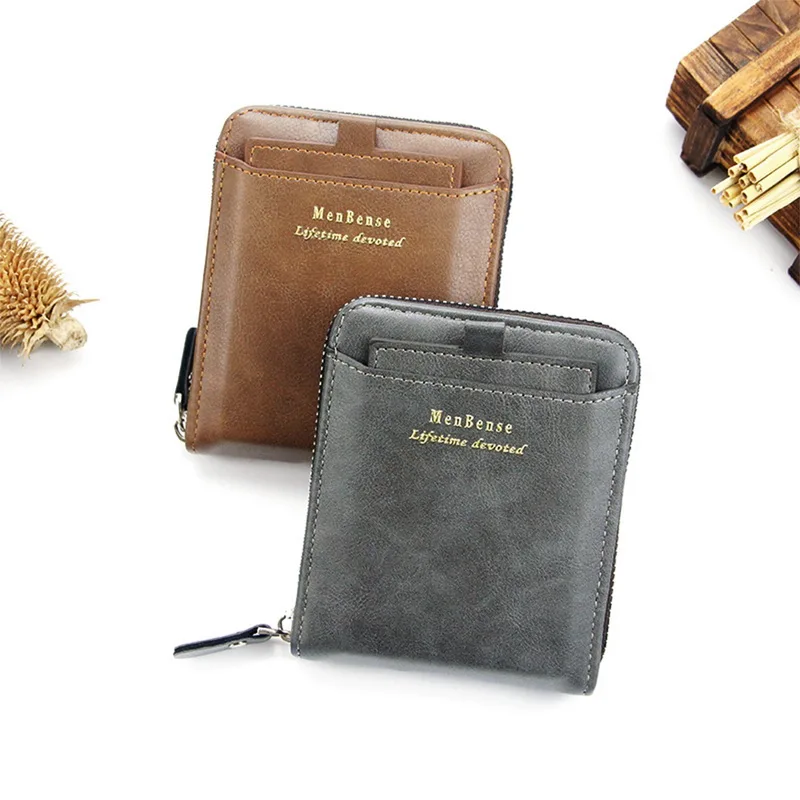 

Men's Purse 2021Leather Men Card Holder Card Zipper Short Design Male Pocket Vintage Wallets Men Sell Mens Card Holder Money Bag