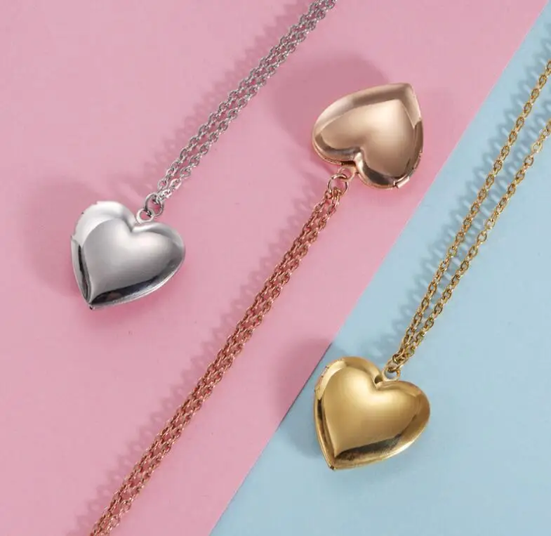 

22.6*25mm Heart Locket Pendant for Women Men Can Be Open Photo Frame Mirror Polished Stainless Steel Necklaces Family Love Gifts