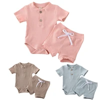 baby summer clothing kid clothes baby boy short sleeve bodysuit girl shorts newborn ribbed solid 2pcs outfits set