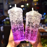 summer ice cup with straws double layer smoothie maker cup small frozen plastic milkshake smoothie cups iced drinks mug