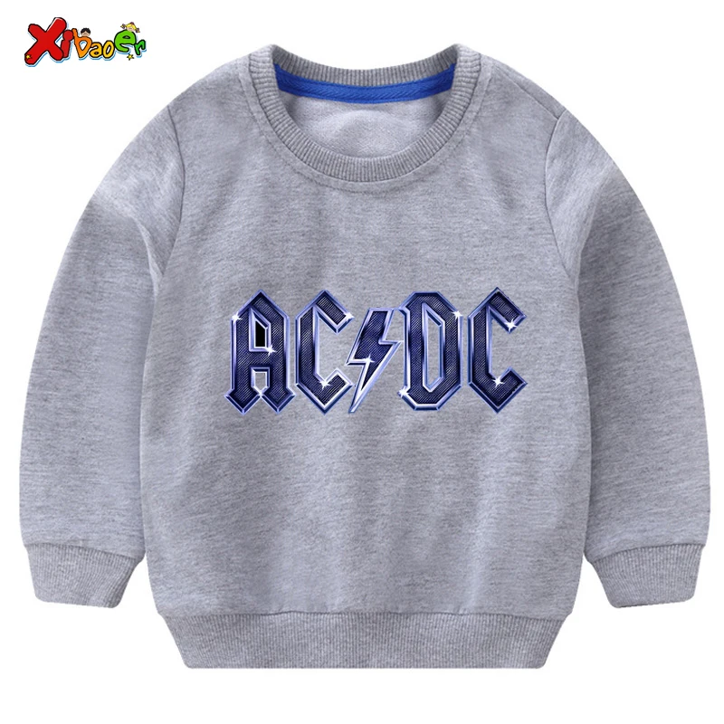 Свитера для маленьких мальчиков; Осенняя модная детская толстовка ACDC; белый Хлопковый пуловер для маленьких девочек; милый детский топ с длинными рукавами - Цвет: sweatshirt gray