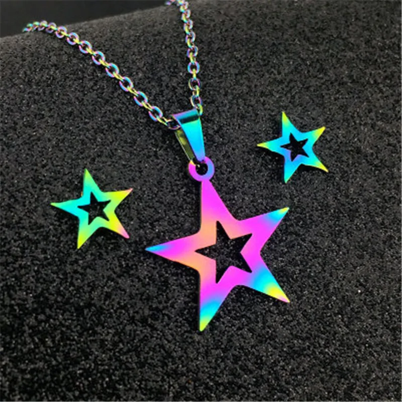 Колье и серьги QIAMNI из нержавеющей стали с разноцветными рисунками|Ювелирные