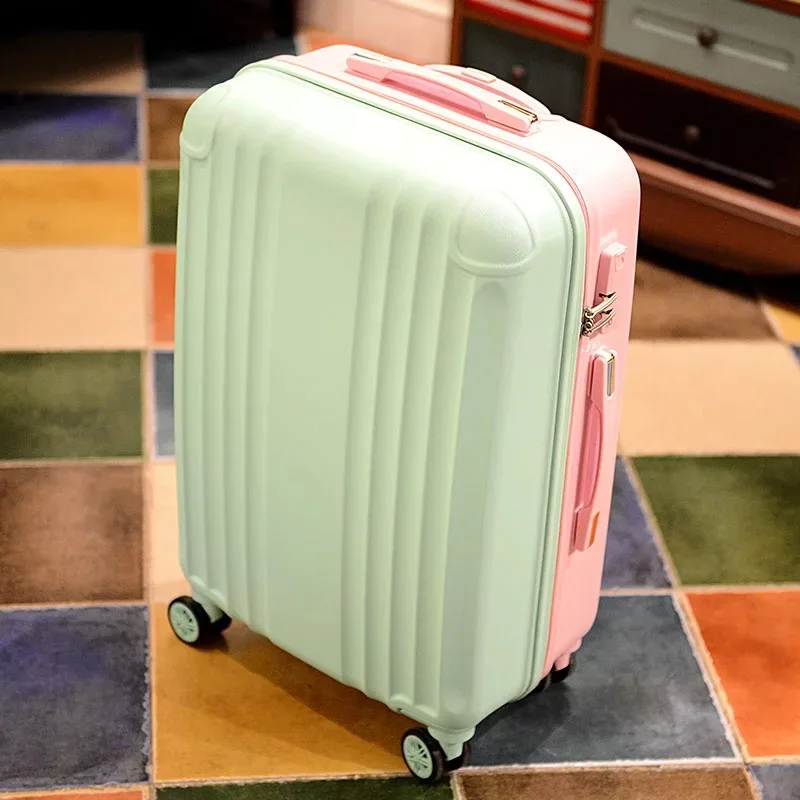 pink green 2" 24 дюймов ABS+ комплект чехлов для ПК путешествия женщин чемодан на колесах путешествия носить на каюте прокатки багажа Женская Тележка багажа детей - Цвет: pink green