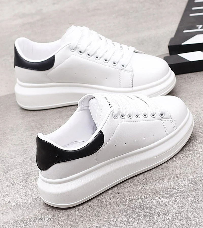 Кроссовки женские кожаные на платформе повседневная обувь плоской