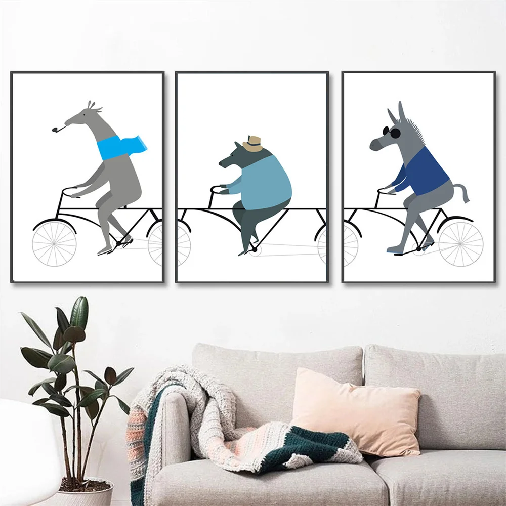 

Animals on bicycles Wall Paintings Print On Canvas Wall Art Prints Funny Art Prints Modern Wall Pictures for Living Room Decor