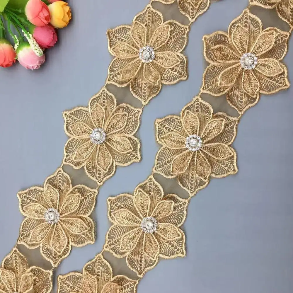 10х золотой жемчуг бриллиант 7 5x7 5 см 3D цветок вышитая кружевная отделка Лента