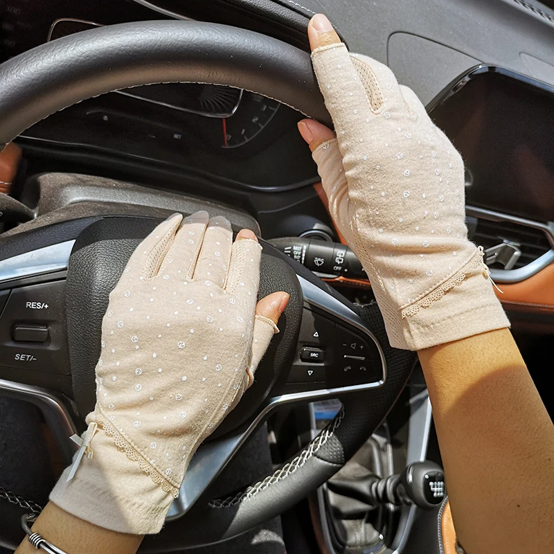 

Women's Short Spring Cyclist Gloves Summer Half Finger Thin Cotton Gloves Sun Protection Gloves Cycling Non Slip Driving Gloves
