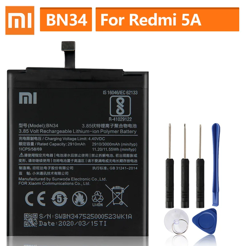 Оригинальный аккумулятор для Xiaomi Mi Redmi 5A Redrice BN34 3000 мАч|Аккумуляторы мобильных