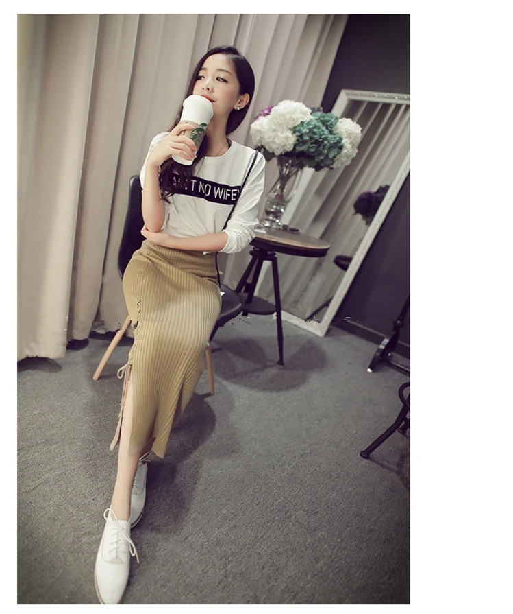Women's skirt 2019 new wool knit bag hip side slit autumn and winter models | Женская одежда