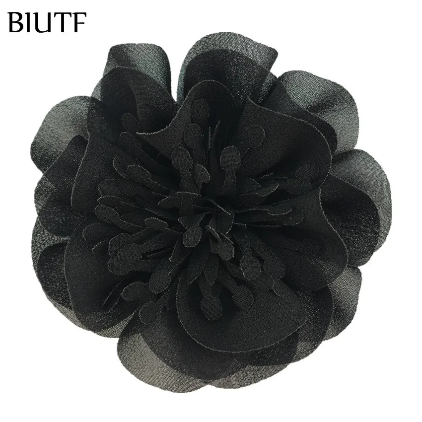 5pcs/lot 3.6'' Chiffon Flower with Stamen 9cm Bright color Headwear Flower Kids Lovely Hair Accessories TH298 - Цвет: 11-black