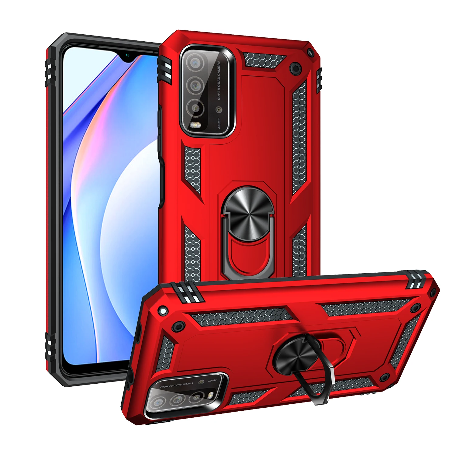 

Fashion Armor Rugged Anti Fall Heavy Kickstand Phone Case For Xiaomi Redmi 9 9T 10S Power Protection Car Magnetic Back PC Cover