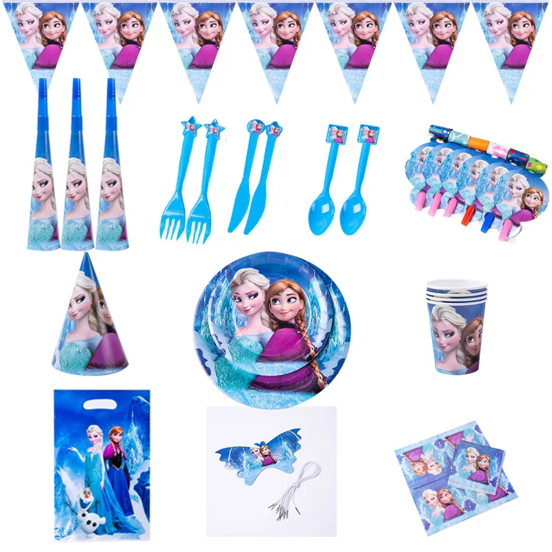 

Disney Frozen Anna and Elsa Princess Birthday Party Decorations Children Disposable Tableware Birthday Party Decoration Supplies
