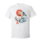 Мужская футболка из чистого хлопка с надписью Great Wave Spirit Animal Cat, персонализированные топы, модные вечерние футболки с круглым вырезом