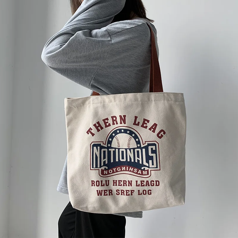 

Холщовая Сумка INS для женщин, популярная цветная дамская сумочка на плечо с надписью, вместительная винтажная сумка для покупок с пряжкой
