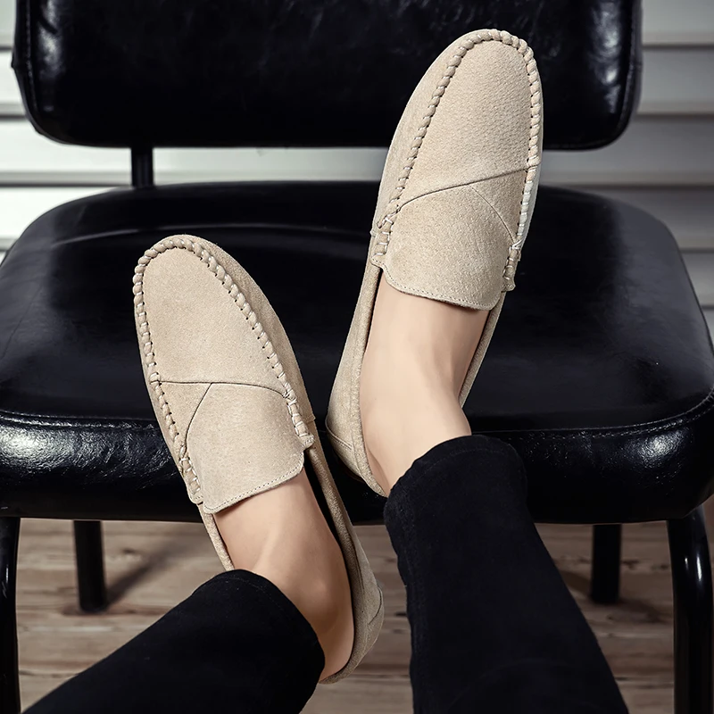 Мужская обувь ручной работы лоферы из натуральной замши на плоской подошве