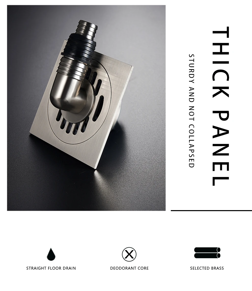 

Brass Silver/Copper Bathroom Floor Drain,Balcony Floor Drain Dual Use,Square Deodorant,Bathroom Shower Floor Drain 100x100MM