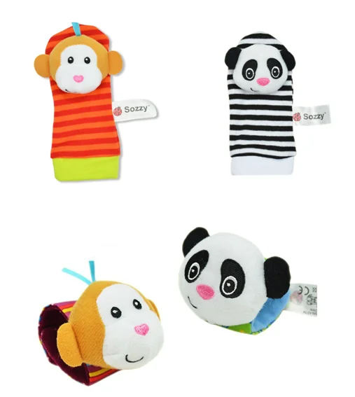 4 шт. детские мягкие носки погремушки с принтом зебры|Погремушки| |