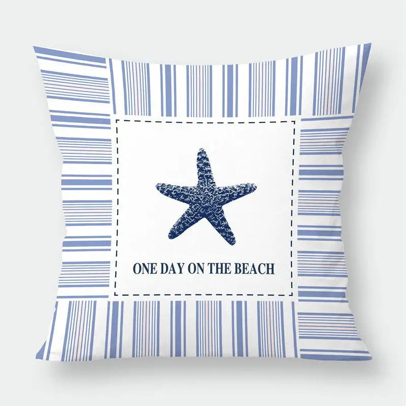 Sea Blue Compass Printed Cushion Cover Anchor Pattern Marine Ship Throw Pillow Case Decorative Pillowcase Cojines Almofadas - Цвет: 3