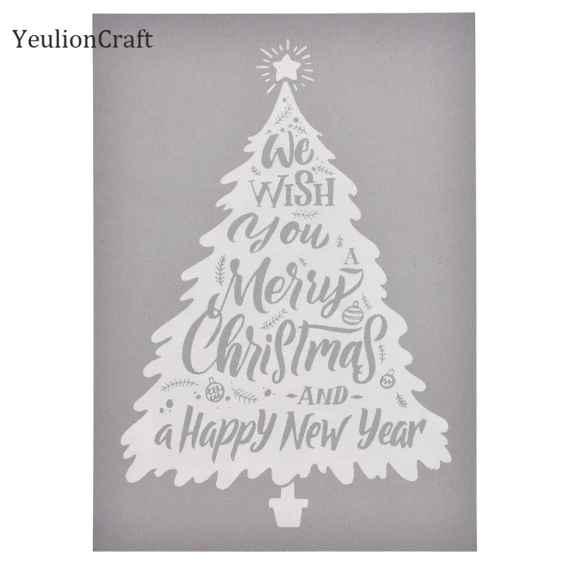 YeulionCraft Merry Christmas штампы самоклеющиеся трафареты для шелкографии сетчатые переноски DIY фестиваль Живопись Домашний Декор