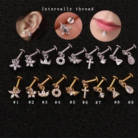 1pc cz barbell flowers cartilage cross stars earrings piercing jewelry stainless steel helix rook screw back stud earrings