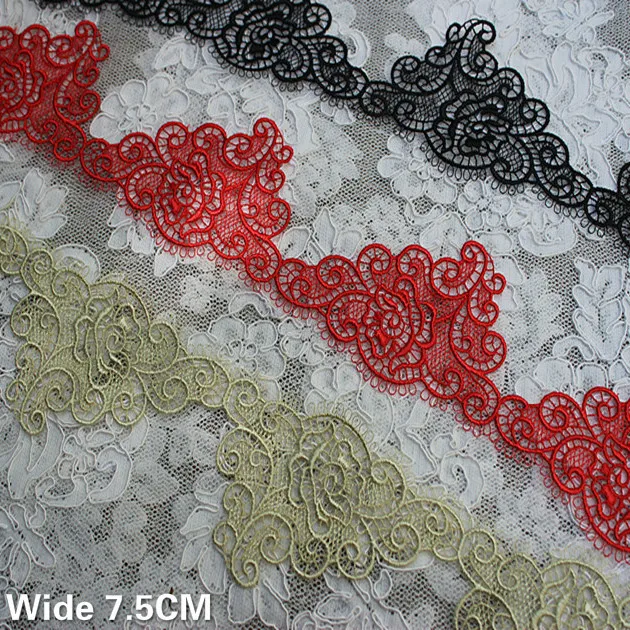 

7.5CM Wide Exquisite Polyester Silk Water Soluble Cloth Lace Applique Accessory Wedding Dress Collar Trimming Sewing DIY Guipure